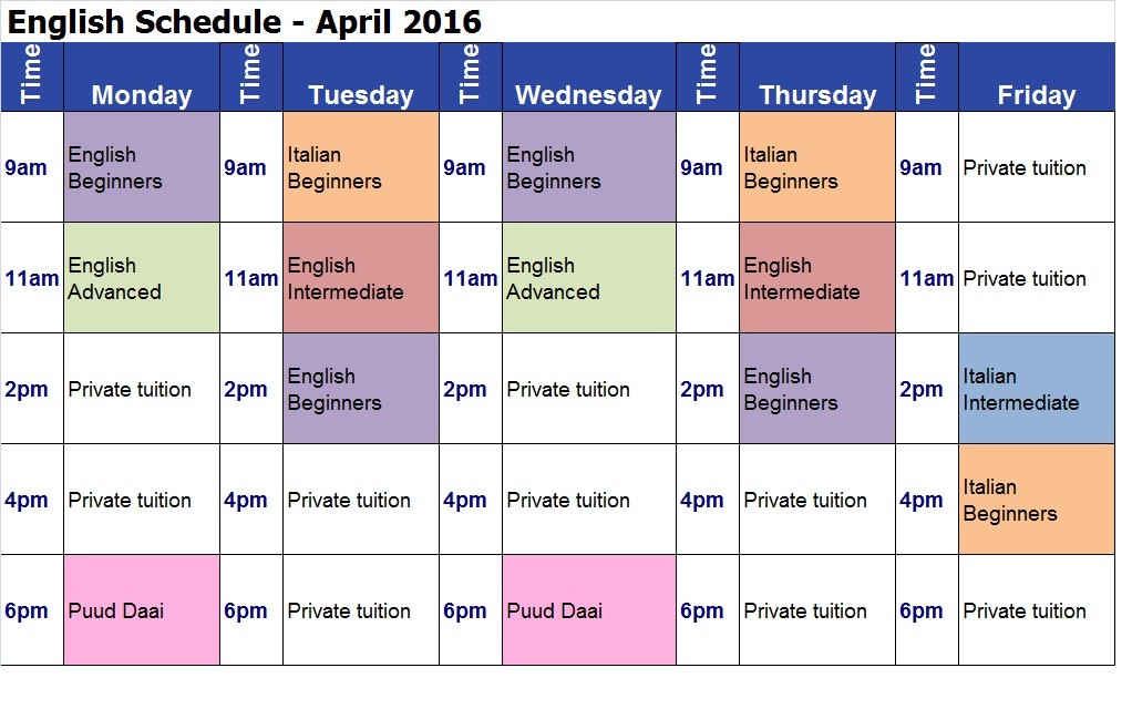 Schedules For April Mind Your Language Thailand